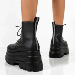 Gothic Chunky Platform Motorcycle Boots Women Autumn Winter Punk Combat Boots Rubber Thick Bottom PU Leather Ankle Botas Mujer