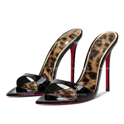 Ultra fine heel slippers, new leopard print pointed high heels for women with exposed toes, half drag minimalist sandals