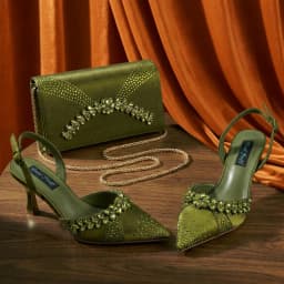 2026 Italian Inspired Gold Rhinestone HAND CRAFTED UPPER Pointed Toe Women High Heels Shoes and Bag Set Elegant Party Shoes