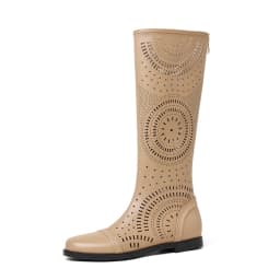 Women's New Spring and Summer Genuine Leather Cowhide Low Heel Large Size and Calf Zipper High Leg Boots Breathable Cool Boots
