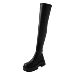 Stretch Over The Knee Boots Women Soft Faux Leather Side Zipper Round Toe Shoes Ladies Daily Platform Thick Sole Long Boots