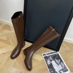 2026 Vintage Femmes Mince Genou-Bottes Mode Ceinture Boucle Chaussures Automne Hiver Talon Bas Dames Moderne Longs Chaussons