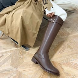 2026 Vintage Femmes Mince Genou-Bottes Mode Ceinture Boucle Chaussures Automne Hiver Talon Bas Dames Moderne Longs Chaussons