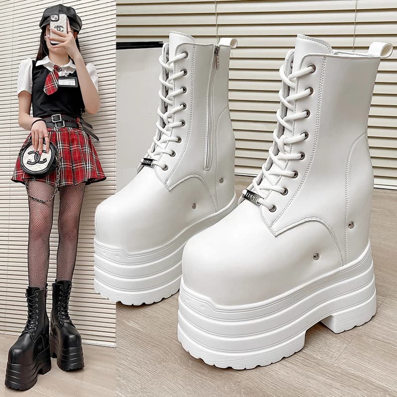 Ultra high heels ~ 24cm height-increasing boots for women,new large-size short boots,thick-soled cosplay height-increasing shoes