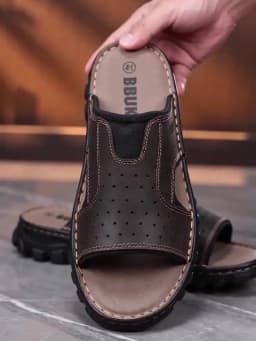 Bubuk Men's Sports Shoes and Beach Shoes, Genuine Leather Slippers with a Comfortable Open-Toe Design, Suitable for Indoor and Outdoor Casual Wear, Outdoor Casual Sandals Made from Top-Quality Cowhide