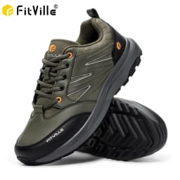 FitVille Wide Men's Shoes Hiking Waterproof Outdoor Work Trekking Trails Sneakers with Arch Support for Heel Pain Relief