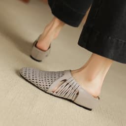 2026 new summer women sandals natural leather 22-25cm sheepskin+weave fabric hollow-out mules high heel women slippers fashion