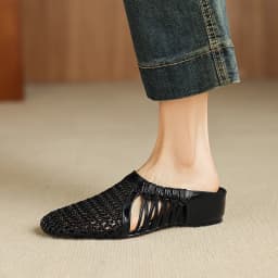 2026 new summer women sandals natural leather 22-25cm sheepskin+weave fabric hollow-out mules high heel women slippers fashion