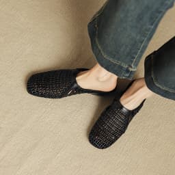 2026 new summer women sandals natural leather 22-25cm sheepskin+weave fabric hollow-out mules high heel women slippers fashion