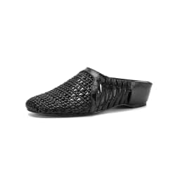 2026 new summer women sandals natural leather 22-25cm sheepskin+weave fabric hollow-out mules high heel women slippers fashion
