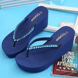 BOREE Women Summer Bling Crystal Slippers Flip Flops Platform Wedges Slipper Vacation Beach Outdoor Sandals femmes chaussures