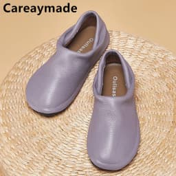 Careaymade-Simple Artistic Handmade Wider Toe Genuine Leather Women's Shoes,Cowhide Low Heel Round Toe Comfortable Single Shoes