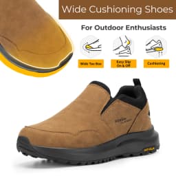 FitVille Men's Shoes Fashion Casual Leather Loafers Wide Slip on Hiking Shoes for Men Water Resistant Walking with Arch Support