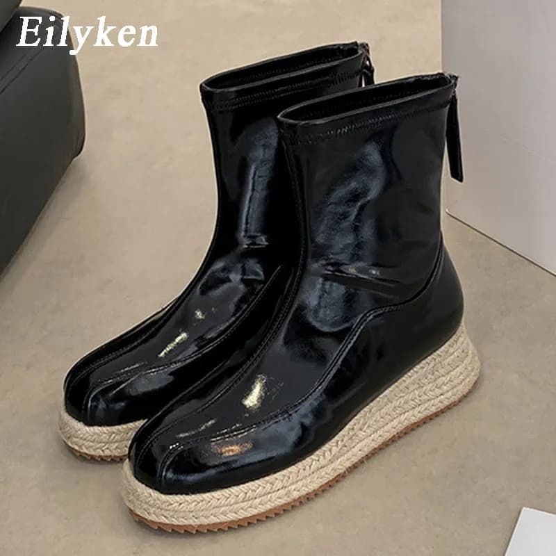 Eilyken New Fashion Sewing Round Toe Women Ankle Boots Designer Twine Weaving Thick Bottom Platform Zipper Shoes
