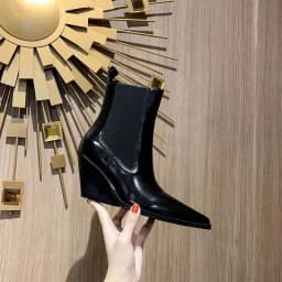 2026 Patent Leather Pointed High-heeled Women's Platform New Versatile Wedge Heel Handsome Fashion Bare Short Boots