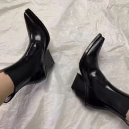 2026 Patent Leather Pointed High-heeled Women's Platform New Versatile Wedge Heel Handsome Fashion Bare Short Boots
