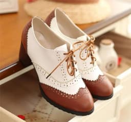 British Women Oxfords High Square Block Heels Pumps Black Brown Patchwork Round Toe Lace Up Casual Office Vintage Ladies Brogues
