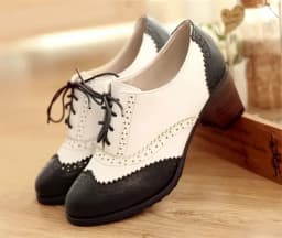 British Women Oxfords High Square Block Heels Pumps Black Brown Patchwork Round Toe Lace Up Casual Office Vintage Ladies Brogues