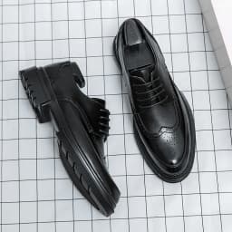 New Leather Shoes for Young Men British Brock Formal Business Increase Casual Black Wedding Groom Lace-Up Men's Shoes