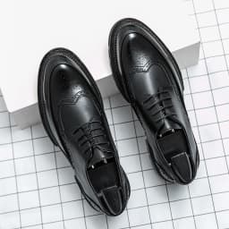 New Leather Shoes for Young Men British Brock Formal Business Increase Casual Black Wedding Groom Lace-Up Men's Shoes