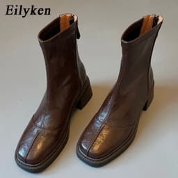 Eilyken Fashion Design Split Stitching Slim Women Ankle Boots Autumn Winter Retro Square Toe Block Heels Back Zipper Shoes