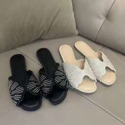 Black Beaded Butterfly Flat Women Sandals Open Toe Summer Slippers for Beach Casual Wear Fashion Ladies Slides Beach Shoes