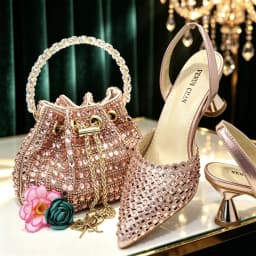 Multicolor Rhinestone Heels & Bag Set | Crystal Pointed Slingback Pumps, Women Wedding Bridal Evening Party Matching Shoes Handb