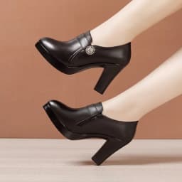 9cm Small Size 32-43 Elegant Deep Mouth Genuine Leather Shoes Thick Bottom Platform Pumps 2026 Fall Block High Heels Shoes Fur
