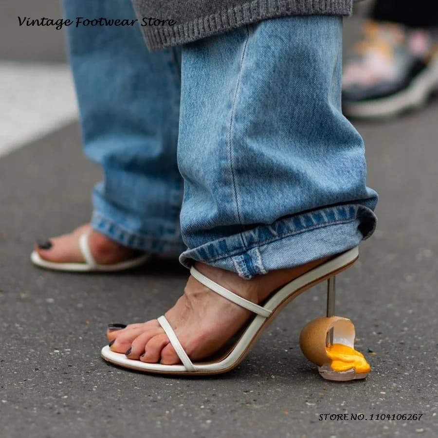 Novelty Egg Yolk High Heel Mules Elegant Round Open Toe Strange Style Heel Shoes Women's Summer Streetstyle Modern Slippers