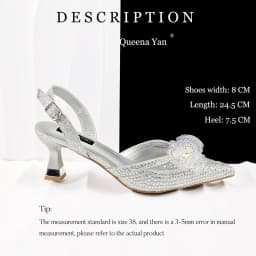 QueenaYan 2026 Elegant Silver Pointed-Toe High Heels Shoes with Diamond Accents & Matching Bag - Ideal for Party Elegance