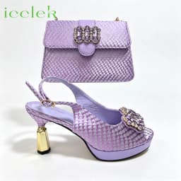 Elegant 2026 Lilac Peep Toe High Heels with Diamond Accents Luxurious Italian Design Pumps & Matching Bag Set for WeddingParty