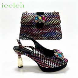 Elegant 2026 Lilac Peep Toe High Heels with Diamond Accents Luxurious Italian Design Pumps & Matching Bag Set for WeddingParty