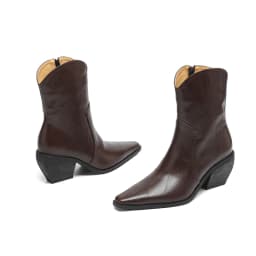 2025 New Trend Autumn Winter Women Split Leather High Block Heels Western Boots Black Brown Fashion Pointed Toe Slip-On Boots
