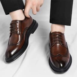Men's Brogue Leather Shoes Fashionable Comfortable Business Formal Retro Derby Shoes UK Style Carved Floral Design-sjx26