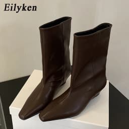 Eilyken Winter Soft Leather Pointed Toe Women Ankle Boots Designer Vintage Wedges Heel Concise Shoes Modern Ladies Botas