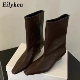 Eilyken Winter Soft Leather Pointed Toe Women Ankle Boots Designer Vintage Wedges Heel Concise Shoes Modern Ladies Botas