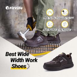 Fitville Extra Wide Toe Work Shoes Indestructable Steel Toe Protective Safety Shoes for Men Slip Resistant Comfortable Sneakers
