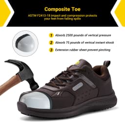 Fitville Extra Wide Toe Work Shoes Indestructable Steel Toe Protective Safety Shoes for Men Slip Resistant Comfortable Sneakers