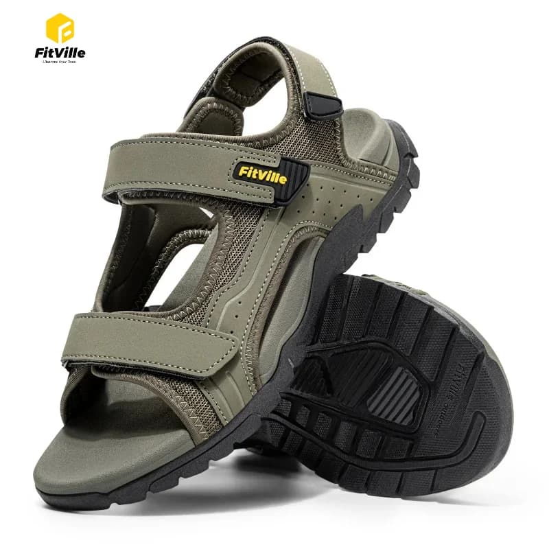 FitVille Mens Beach Sandals Wide Toe Box Walking Athletic Sandal For Men With Arch Support Cushion Slip-Resistant Beach Shoes