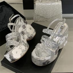 Eilyken CRYSTAL Diamonds Sequin Cloth Buckle Strap Platform Wedges Women Sandals Street Style High Heels Summer Shoes