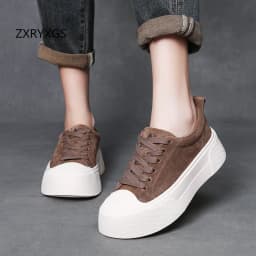 ZXRYXGS Frosted Cowhide Platform Shoes Height Increasing Sneakers 2026 New Lace-up Fashionable Versatile Casual Shoes for Women