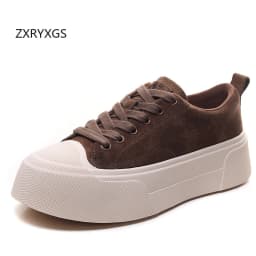 ZXRYXGS Frosted Cowhide Platform Shoes Height Increasing Sneakers 2026 New Lace-up Fashionable Versatile Casual Shoes for Women