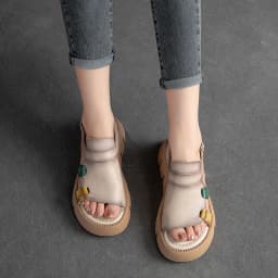 DRKANOL 2026 Handmade Genuine Leather Sandals Women Designer Luxury Hook And Loop Wedges Platform Casual Sandals Summer Shoes