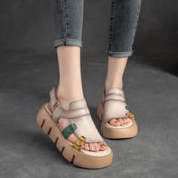 DRKANOL 2026 Handmade Genuine Leather Sandals Women Designer Luxury Hook And Loop Wedges Platform Casual Sandals Summer Shoes