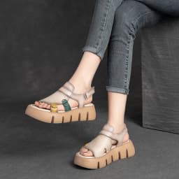 DRKANOL 2026 Handmade Genuine Leather Sandals Women Designer Luxury Hook And Loop Wedges Platform Casual Sandals Summer Shoes