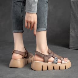 DRKANOL 2026 Handmade Genuine Leather Sandals Women Designer Luxury Hook And Loop Wedges Platform Casual Sandals Summer Shoes
