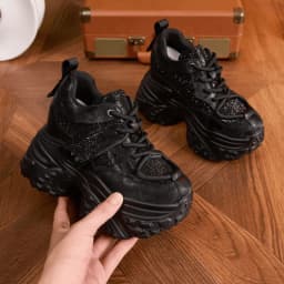Women Casual Platform Sneakers 10CM High Heels 2026 New Spring Sport Leather Shoes Bling Trainers Chunky Sneakers Zapatos Mujer
