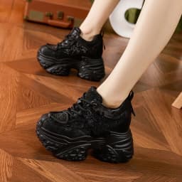 Women Casual Platform Sneakers 10CM High Heels 2026 New Spring Sport Leather Shoes Bling Trainers Chunky Sneakers Zapatos Mujer