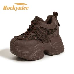 Women Casual Platform Sneakers 10CM High Heels 2026 New Spring Sport Leather Shoes Bling Trainers Chunky Sneakers Zapatos Mujer