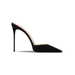 2026 New Black Suede High-Heeled Slippers with Sexy Temperament, Pointed and Thin Heels, Worn with a Toe Cover and Half Drag